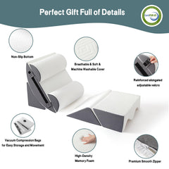 Six-part wedge pillow configuration for reading and sleeping