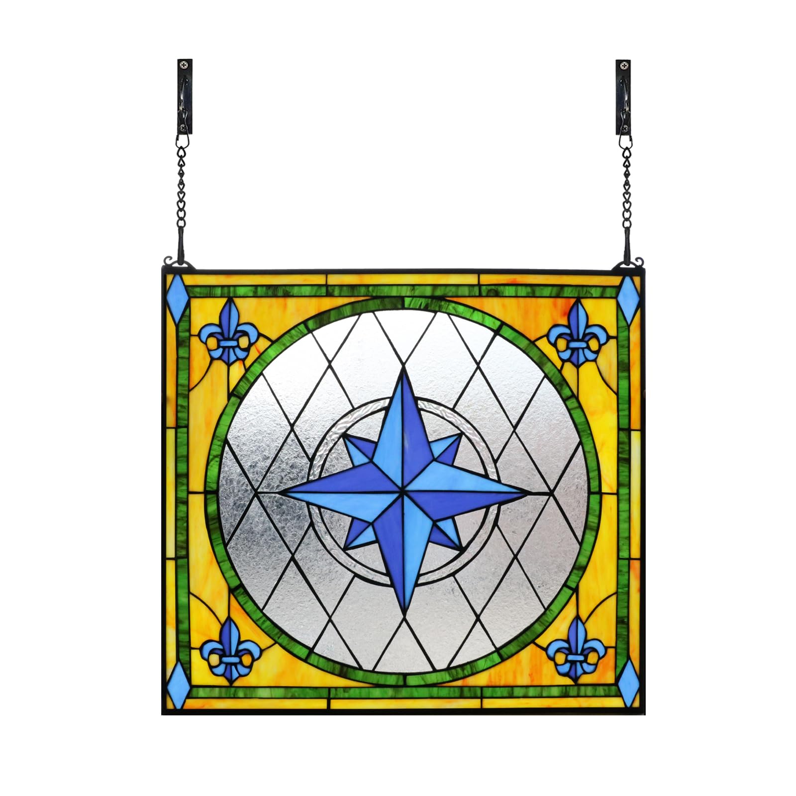 YonLouky stained glass window hanging blue flower 28x26 inches with copper frame