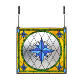 YonLouky stained glass window hanging blue flower 28x26 inches with copper frame