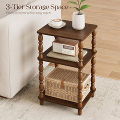 End table with adjustable feet balancing on an uneven floor