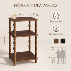 Walnut end table three-tier design in living room