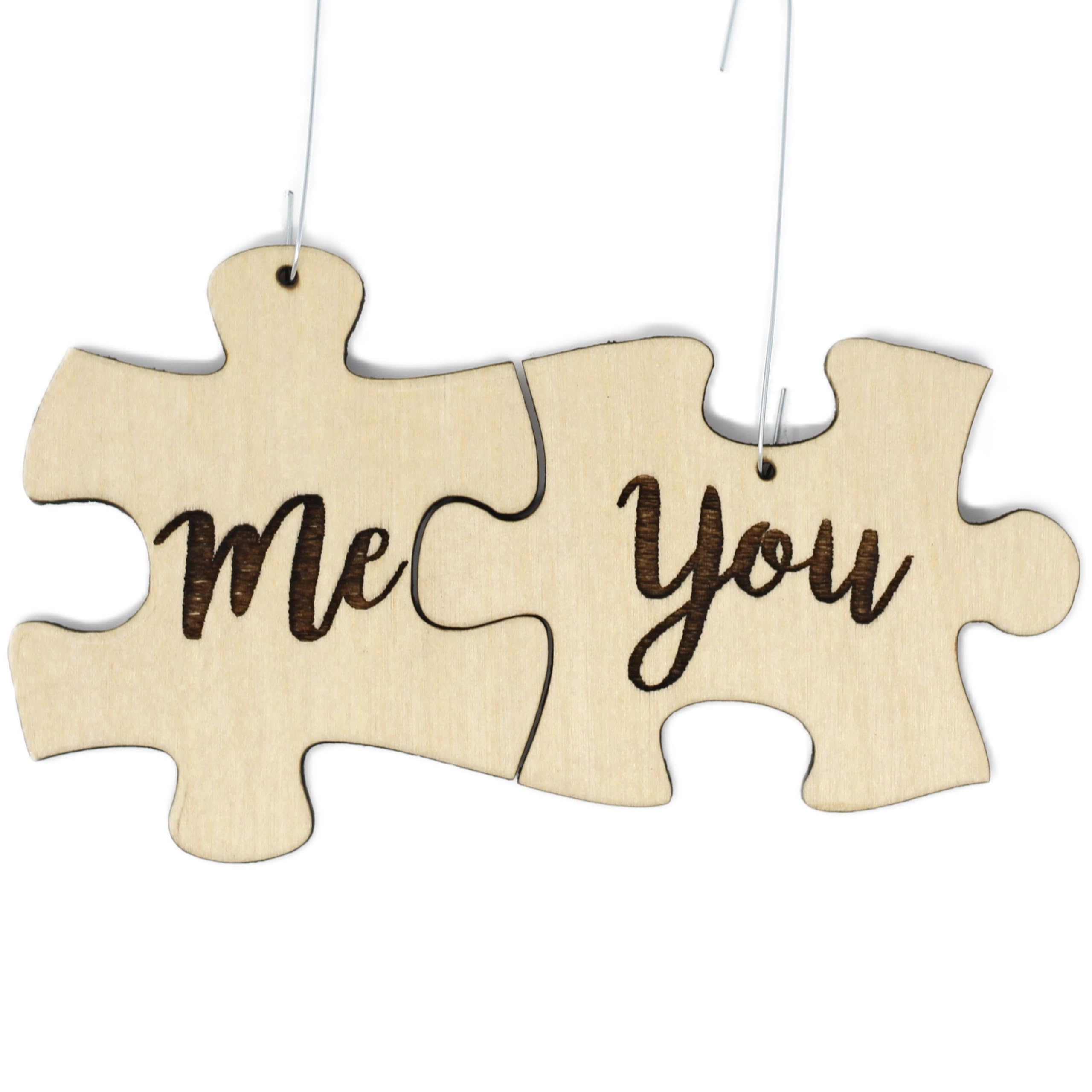 You and Me Puzzle Piece Ornament Set birch wood
