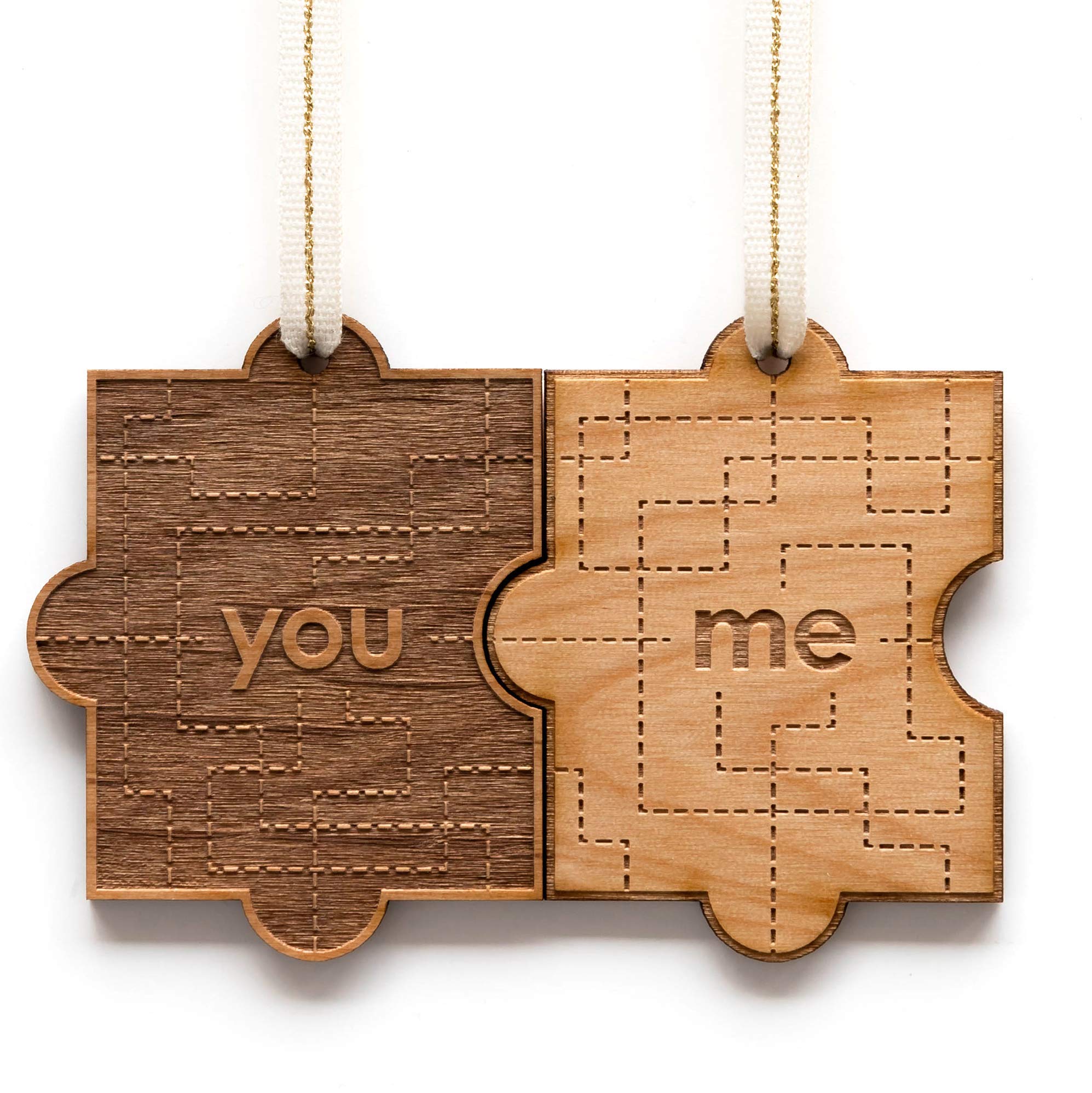 You And Me Puzzle Piece Wood Ornament Pair for wedding anniversary image