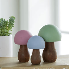 Medium mushroom 2 1/2 in wide 4 3/4 in tall Your Heart's Content wood mushrooms pastel paint 3