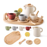 Youuys wooden tea party set with serving tray for toddlers