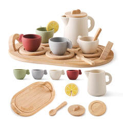Youuys wooden tea party set with serving tray for toddlers