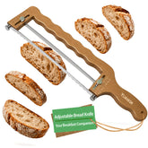 YUANCHII adjustable bread slicer showing 8 thickness settings from 1/4 inch to 2 inches