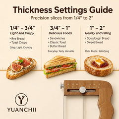 Lightweight bamboo handle of YUANCHII adjustable bread slicer