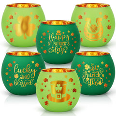 Yungyan St Patricks Day glass votive candle holders set of six in green