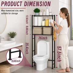 Three-tier bathroom shelf dimensions 26 inch length x 8.66 inch width x 57.5 inch height