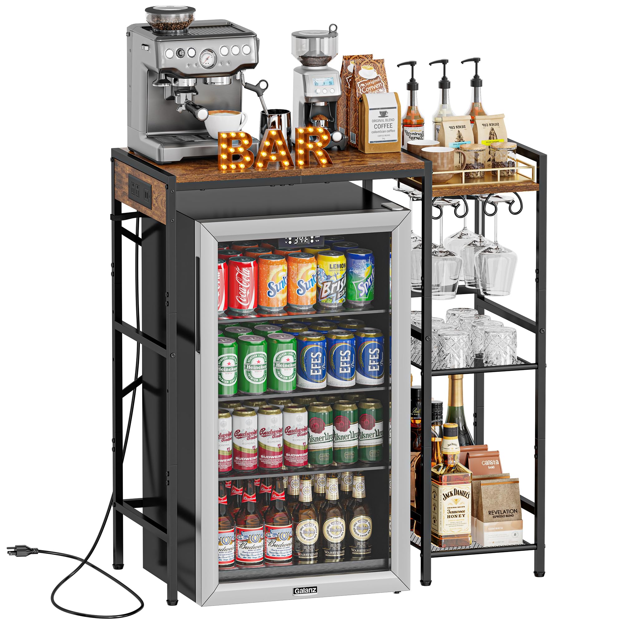 Yuyetuyo mini fridge stand with storage in a kitchen setup