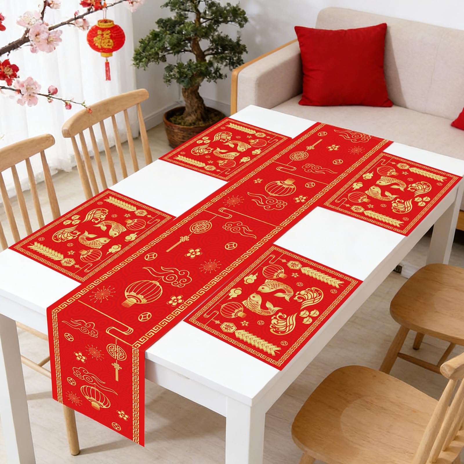YVAINE table runner 12x71 inches red and gold