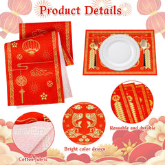 Linen Chinese New Year decor red gold tone
