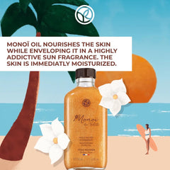 Close-up of Yves Rocher Monoi de Tahiti oil bottle