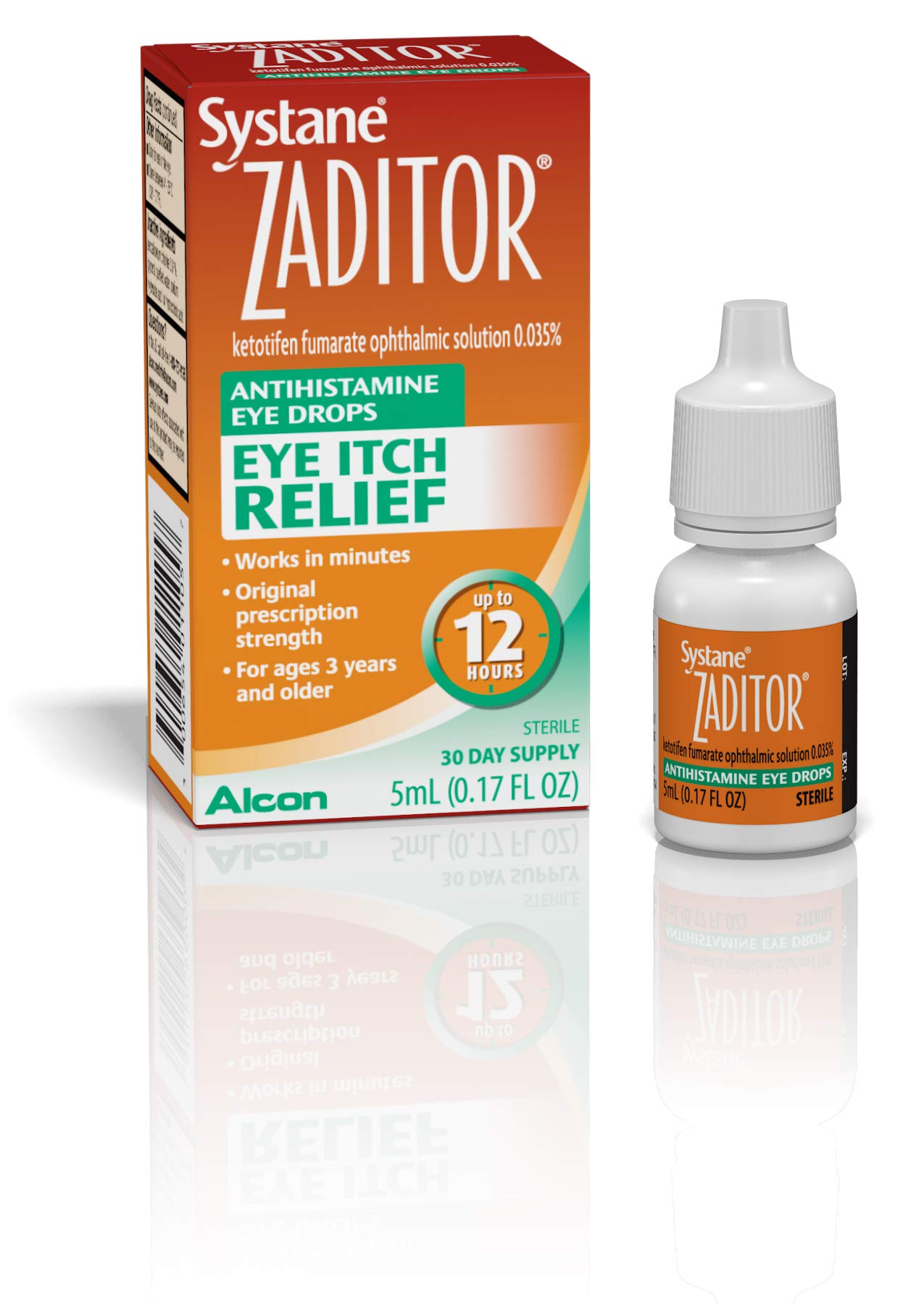 Zaditor Systane Eye Itch Relief 5 mL bottle close up