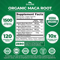 Black maca root capsules by Zazzee