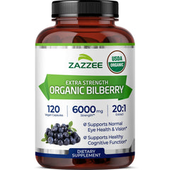 Zazzee USDA Organic Bilberry 20:1 Extract bottle
