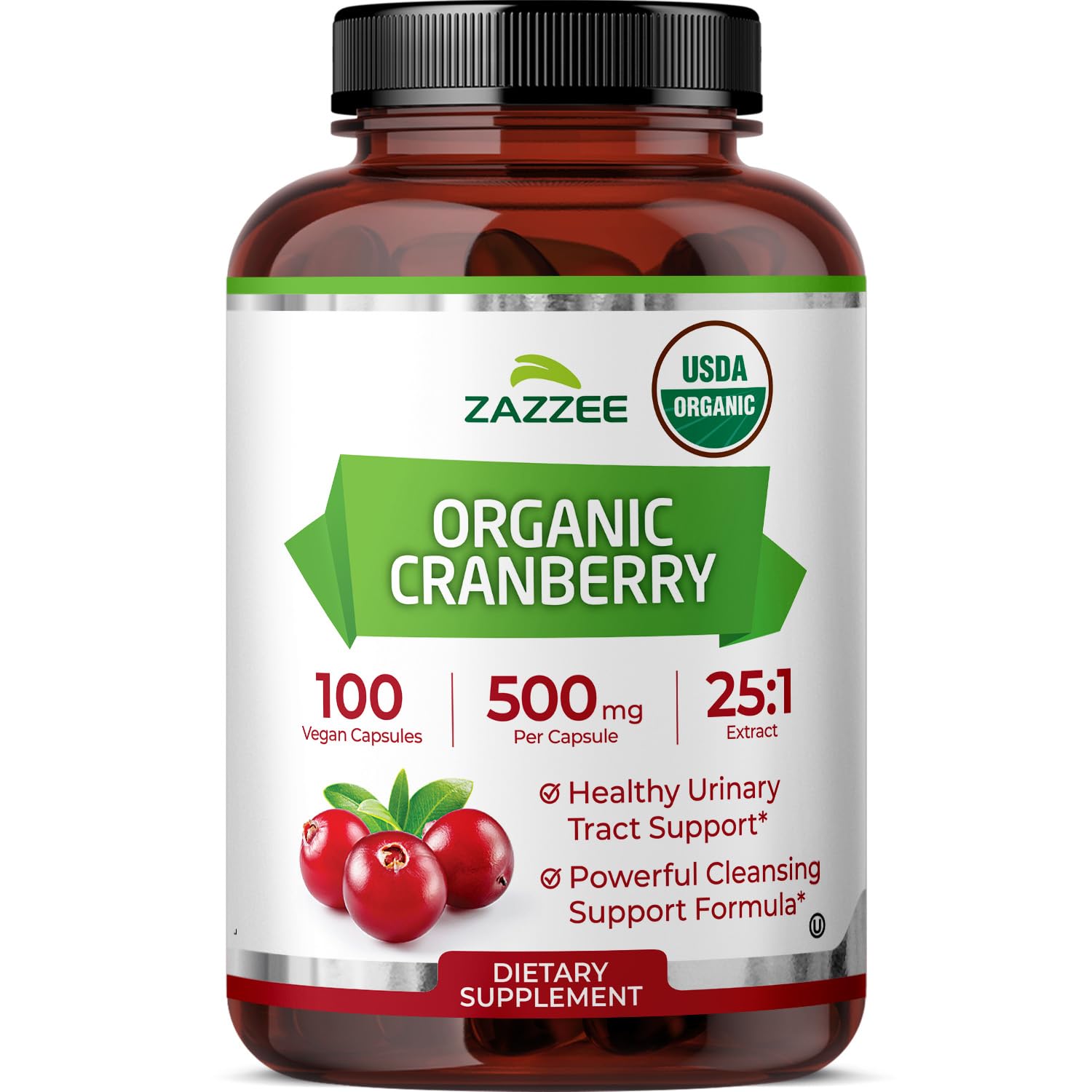 Zazzee USDA Organic Cranberry 25:1 Extract bottle front
