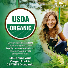 Zazzee USDA Organic Ginger Root Extract 20to1 5percent gingerols bottle