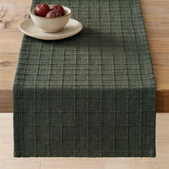ZeeMart Artisanal Grid Linen Table Runner in Army Green