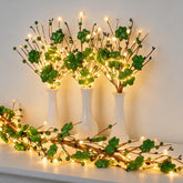Zeyune St Patrick's Day garland with lights 6 ft long green shamrocks on wire