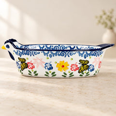 zhydrl chicken shaped ceramic casserole dish with floral pattern