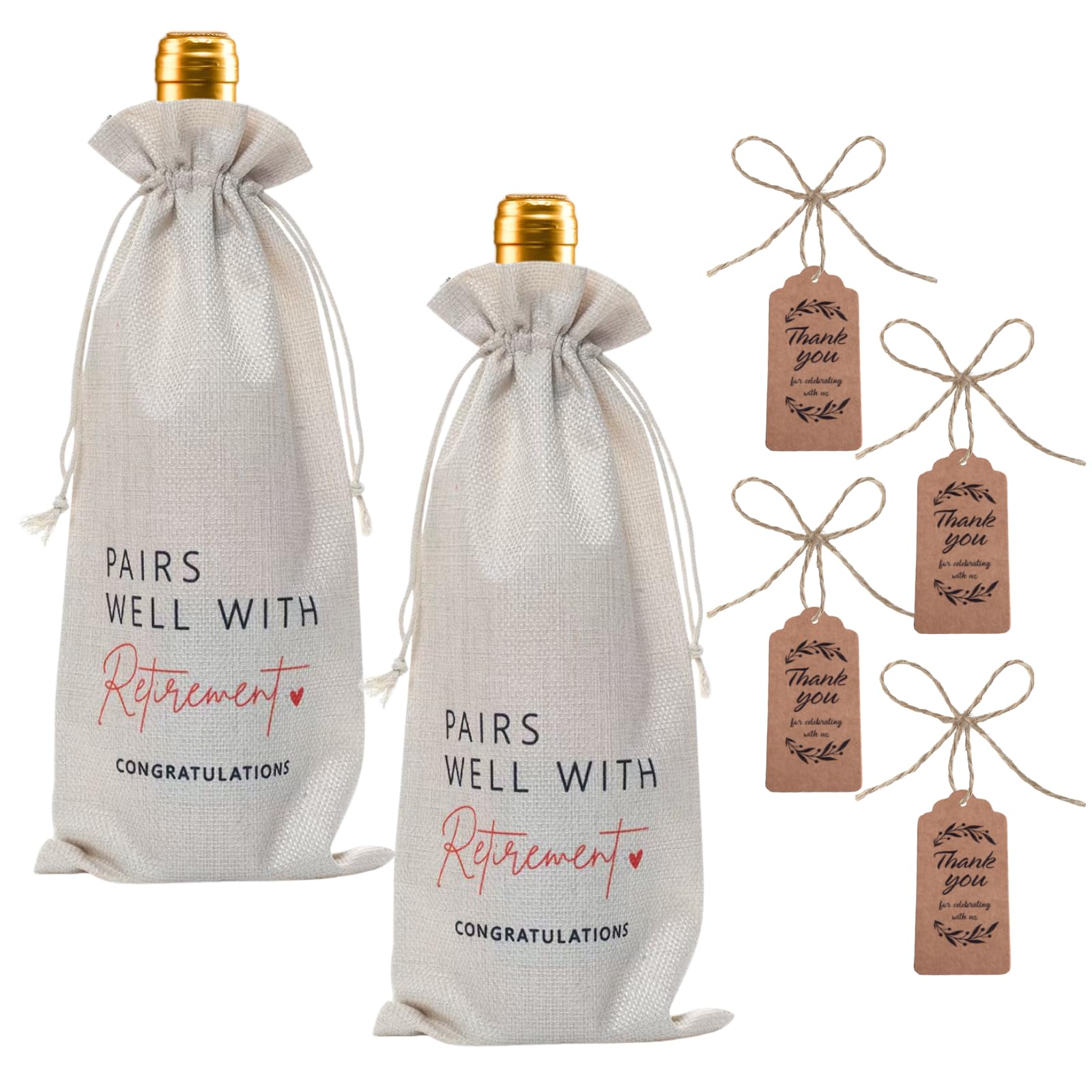 ZJO 2 pack retirement wine bags with jute drawstring