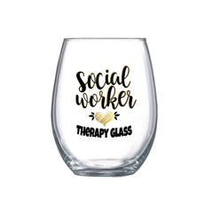 Zoey Christina Social Worker Therapy Glass clear stemless wine glass front view 18 oz