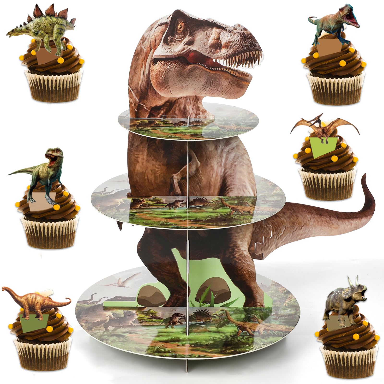 ZOIIWA dinosaur themed cupcake stand for party decor