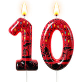 Zongzi red number 10 birthday candle on cake with alphabet print