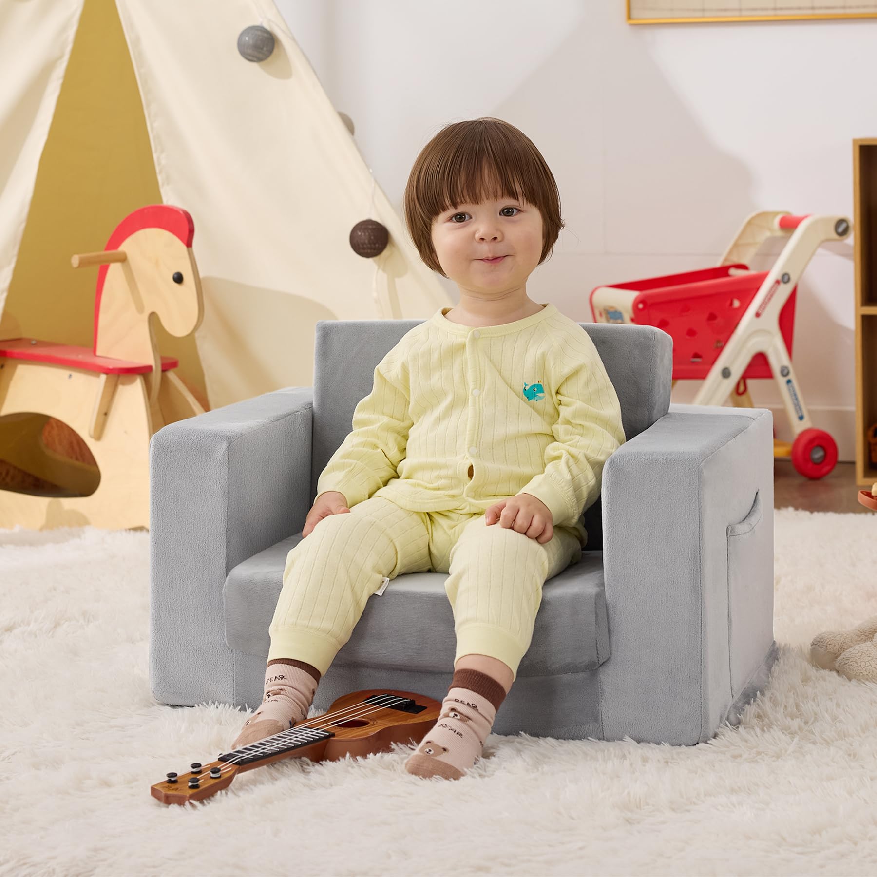 Zorvoxz Kids Couch grey toddler chair with soft fabric