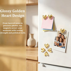 Gold heart fridge magnets 0.83 x 0.83 inch 20-pack on metal surface