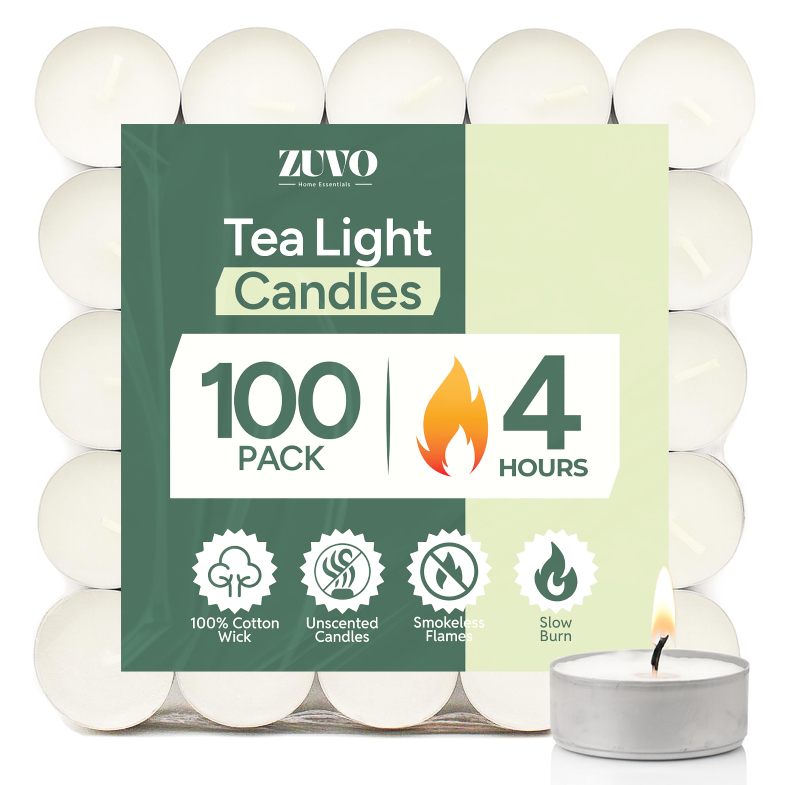 Zuvo tea lights candles white 100 pack product image