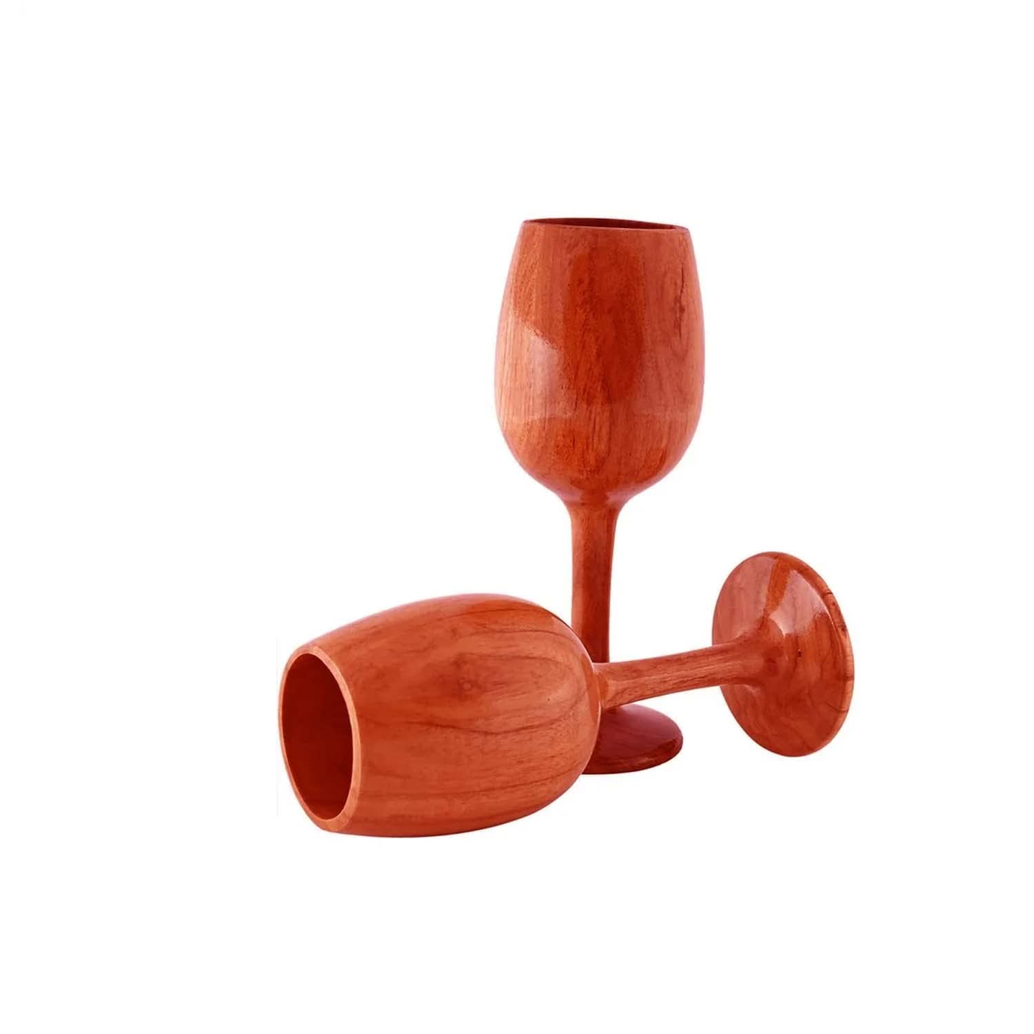 ZYNTIX Vintage Glassware wooden wine cups set of 2 close up