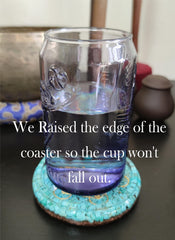 Coaster with Metatron's Cube Merkaba symbol copper chips and turquoise
