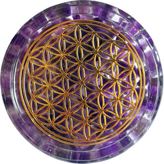ZZZYIA amethyst crystals coaster with flower of life motif
