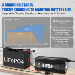 LED indicators on 12V LiFePO4 charger for status