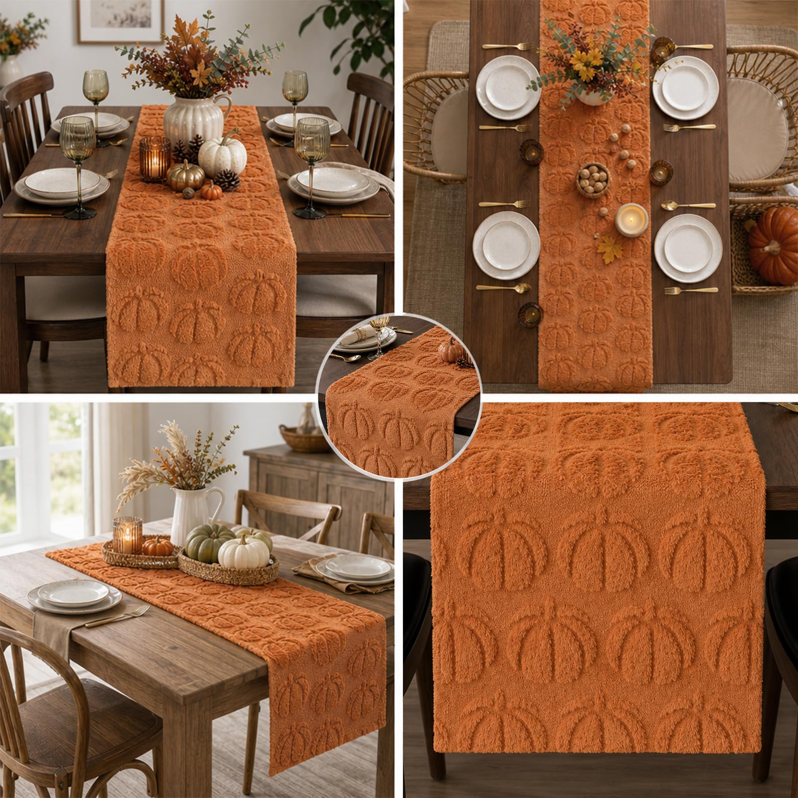 Single-piece fall table runner for seasonal decor