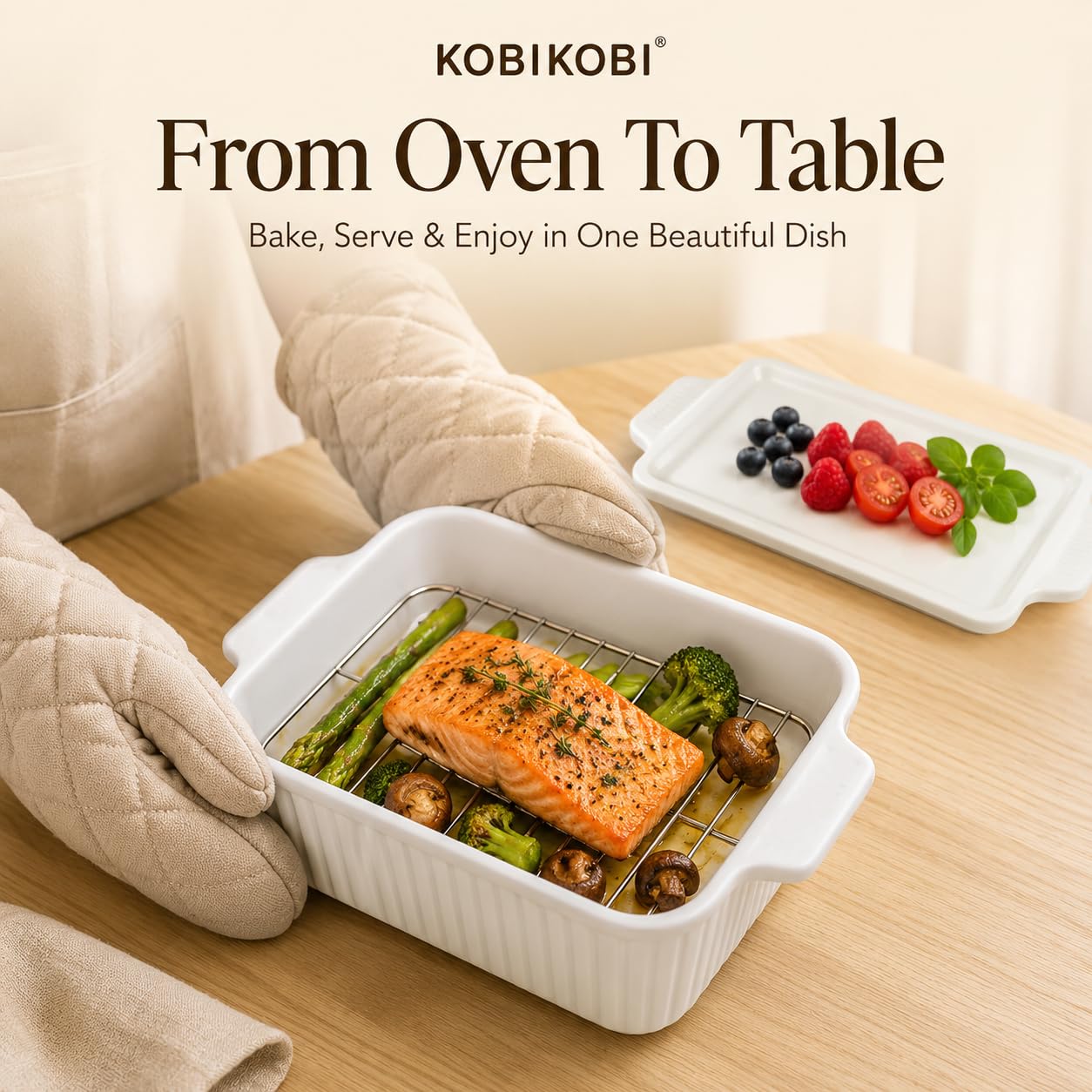 Oven safe ceramic bakeware for microwave freezer and dishwasher use
