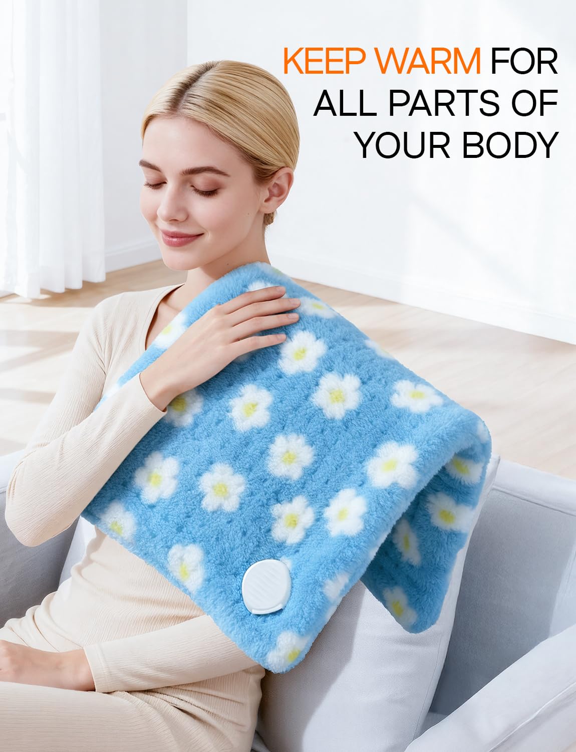 heating pad showing 10 heat levels and 4 timer settings