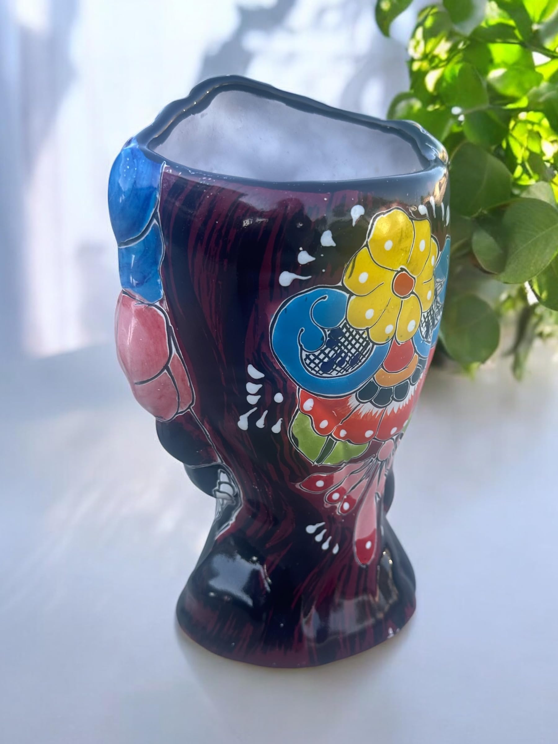 Mexico handcrafted Talavera Day of the Dead planter ready for Halloween decor