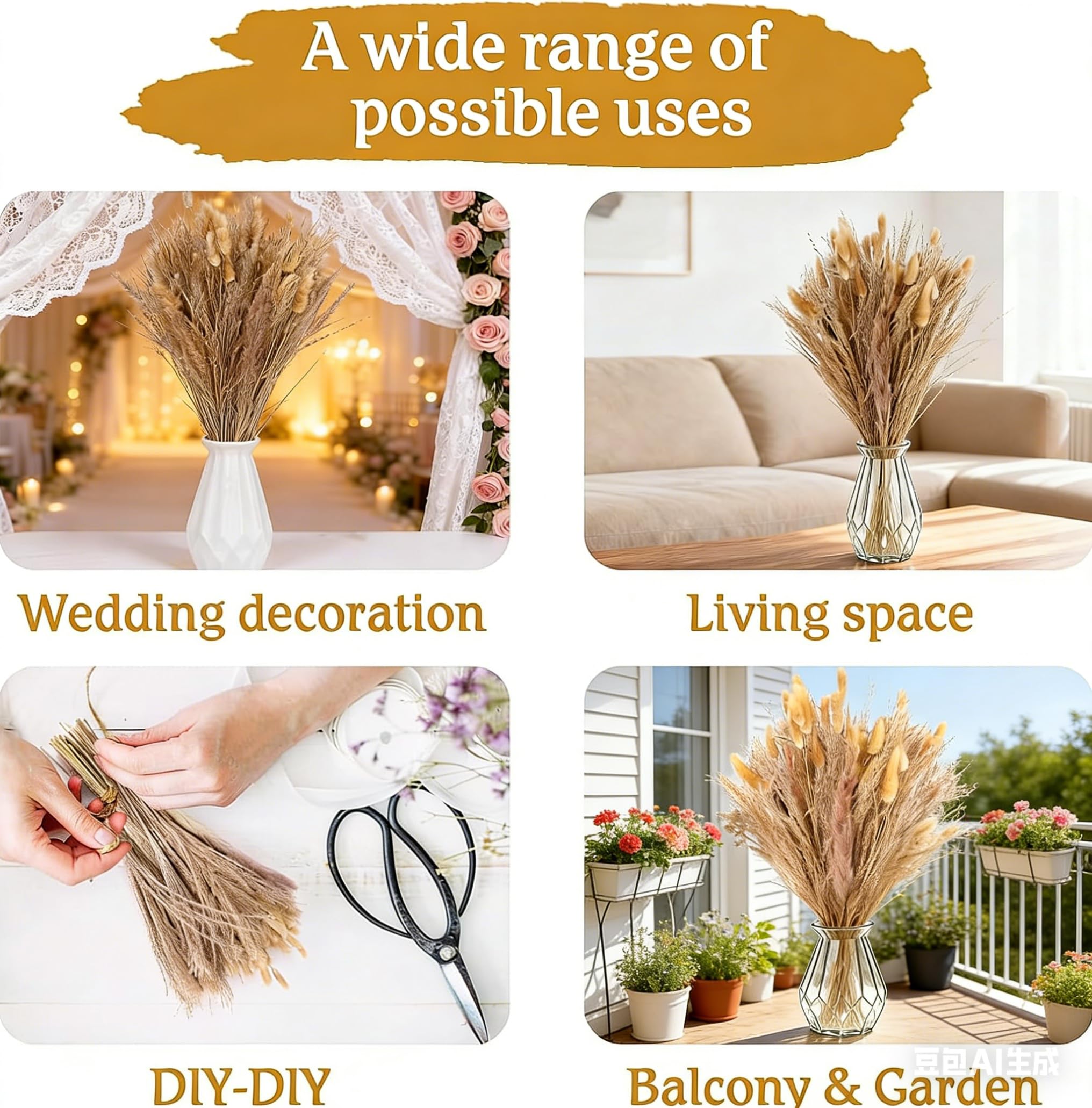 100-pcs dried flowers set includes pampas reed and limonium