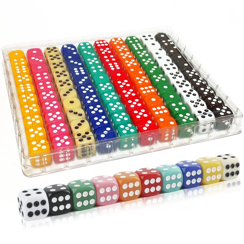 100 pieces 16mm dice set in portable plastic box with compartments