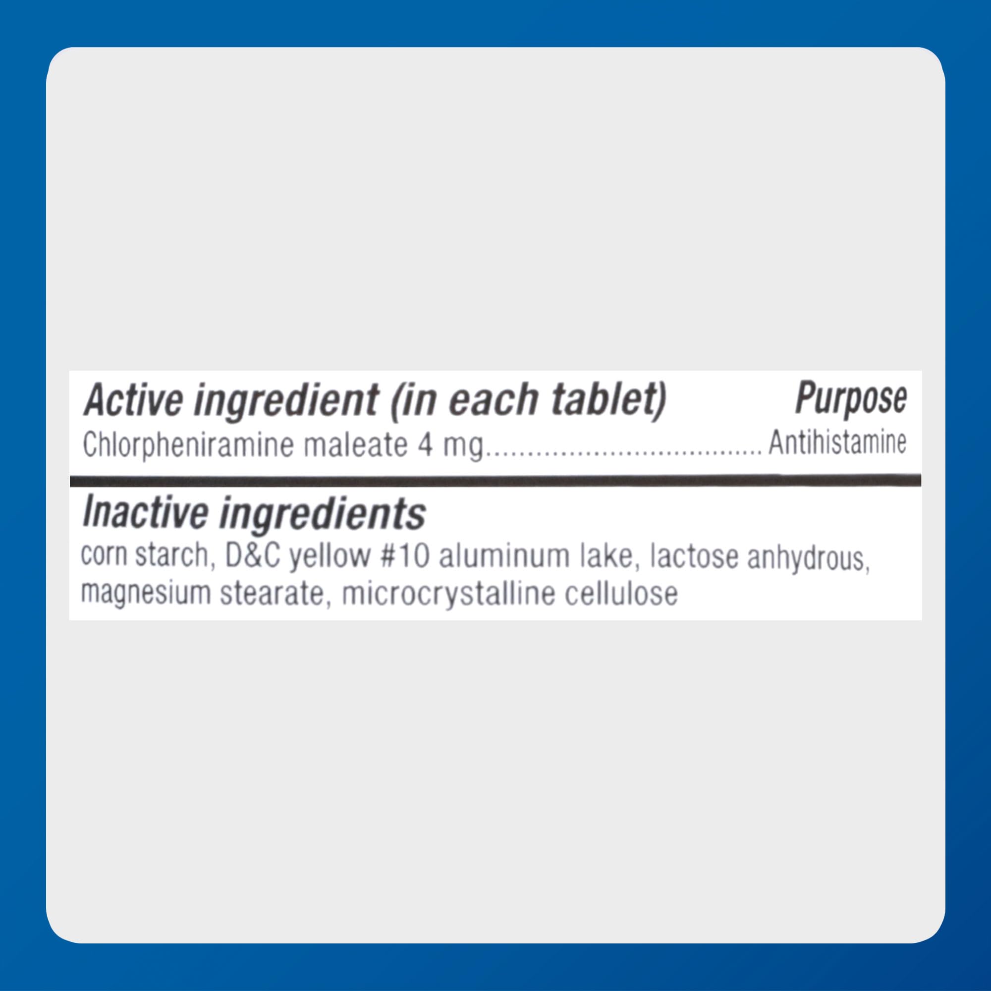 Adult dosing label for Major allergy tablets