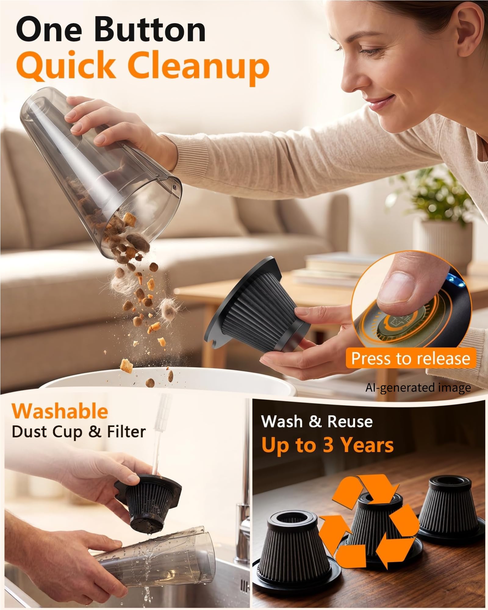 Crevice nozzle wide brush and dusting brush attachments
