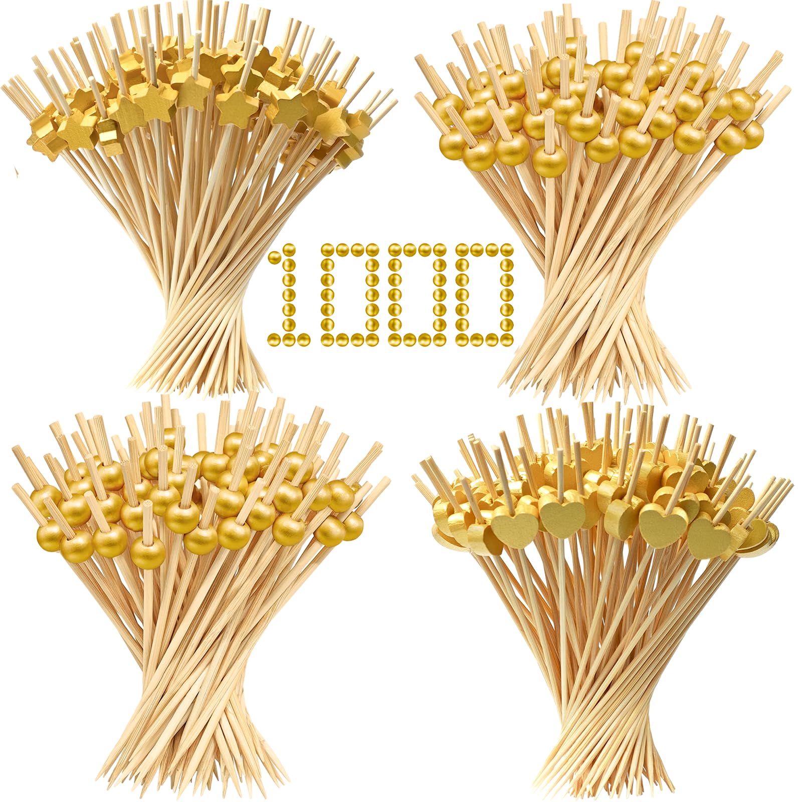 1000pcs cocktail picks kit bamboo with gold ball style