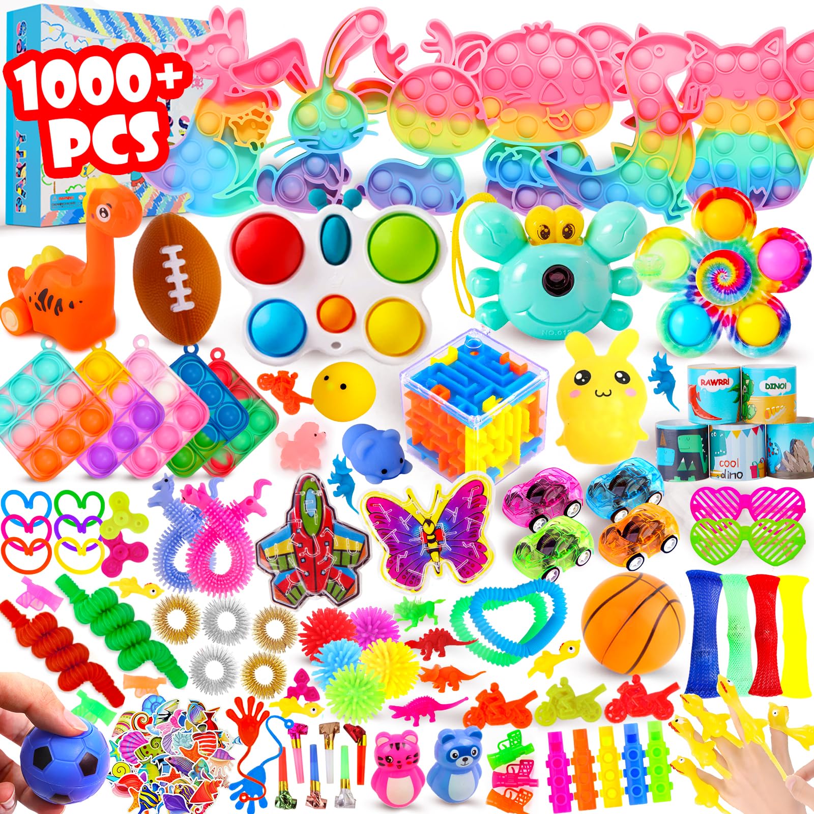 Packaged 1000Pcs Fidget Toys Pack bulk set with colorful assortment