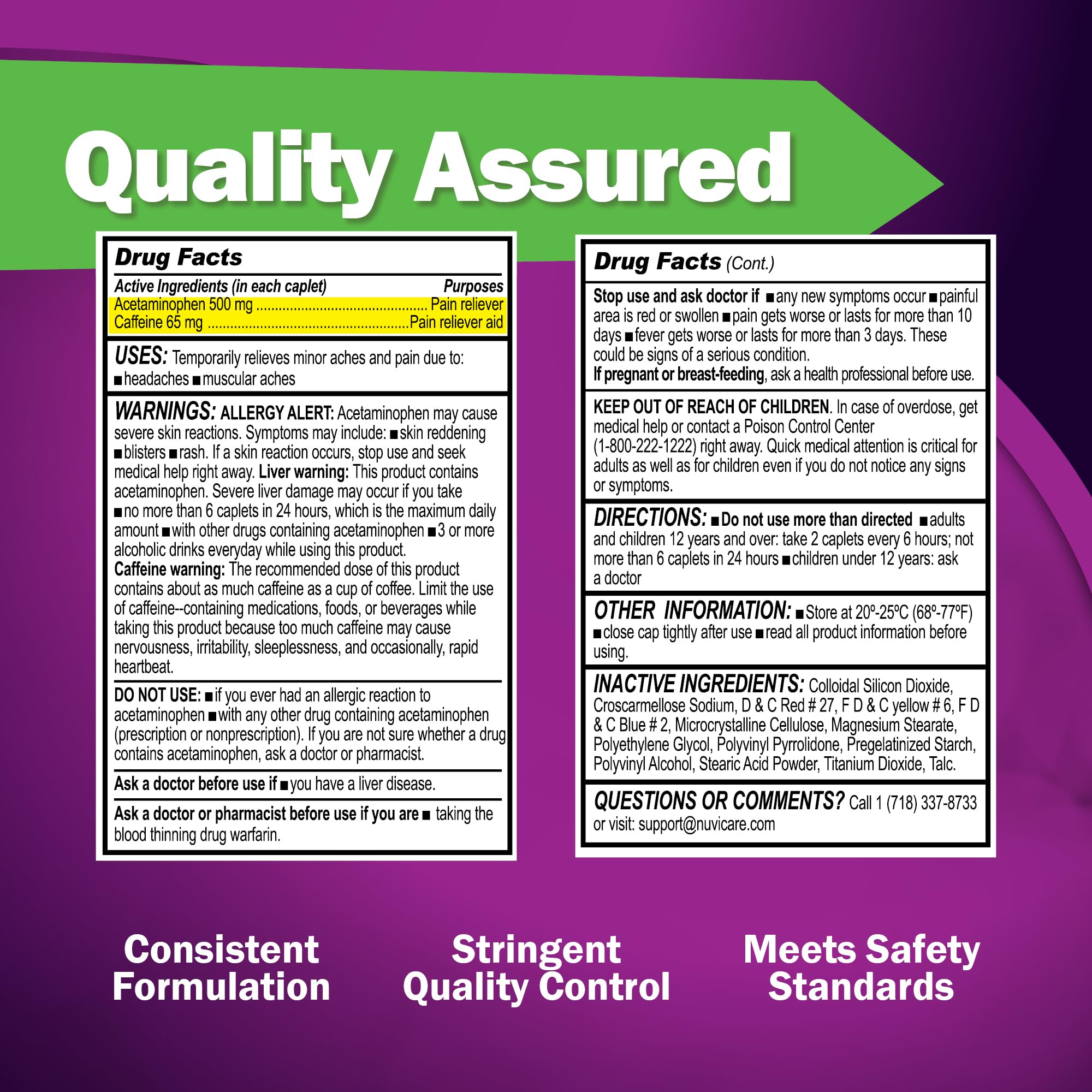 Label highlights acetaminophen caffeine combination for tension headaches