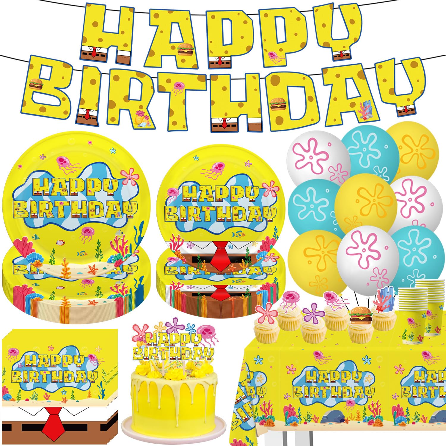 104Pcs Yellow Birthday Decorations Tableware banner image