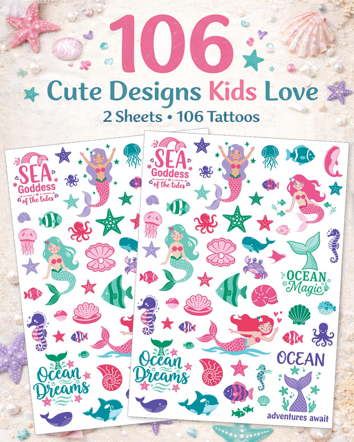106 mermaid and ocean designs for kids on waterproof tattoos
